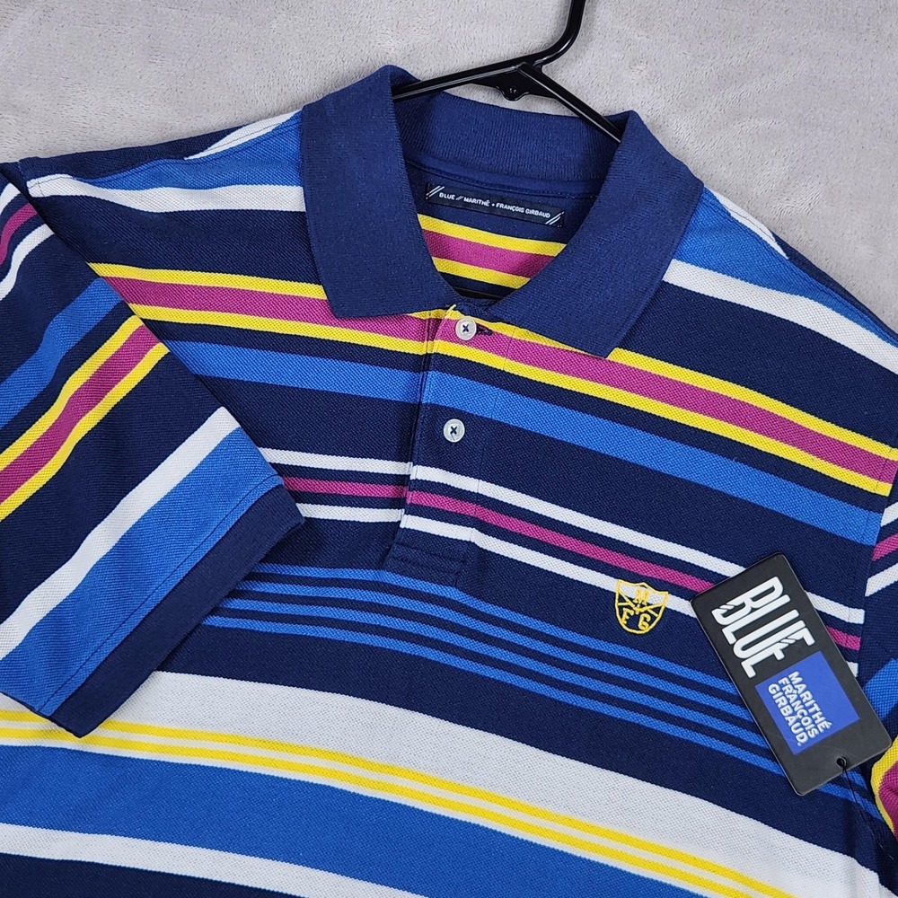 Blue Marithe Francois Girbaud Polo Shirt Mens Large Multicolor Stripe Cotton